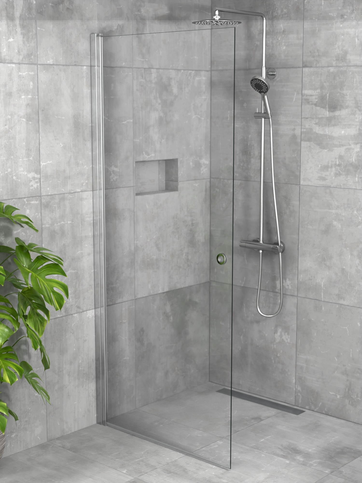 iBath® Wave™ - Skärmvägg / Glasdörr, Klarglas, Blank aluminium / Krom