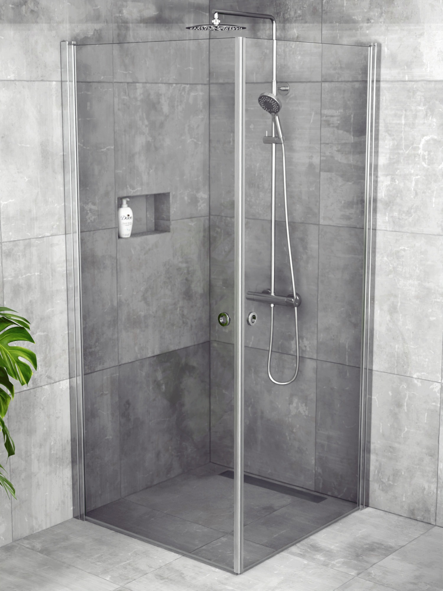 iBath® Wave™ - Duschhörna, Klarglas, Blank Aluminium / Krom