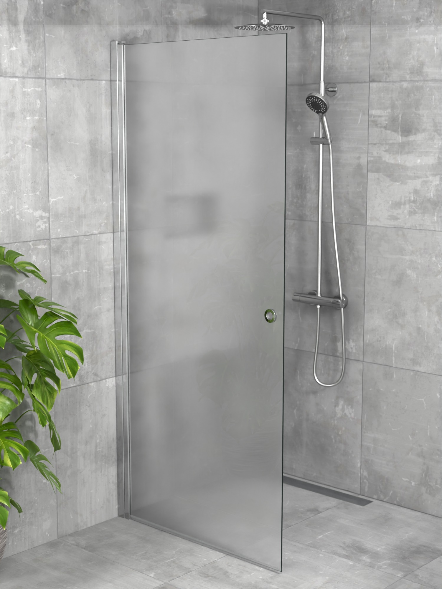 iBath® Wave™ - Skärmvägg / Glasdörr, Frostat glas, Blank aluminium / Krom