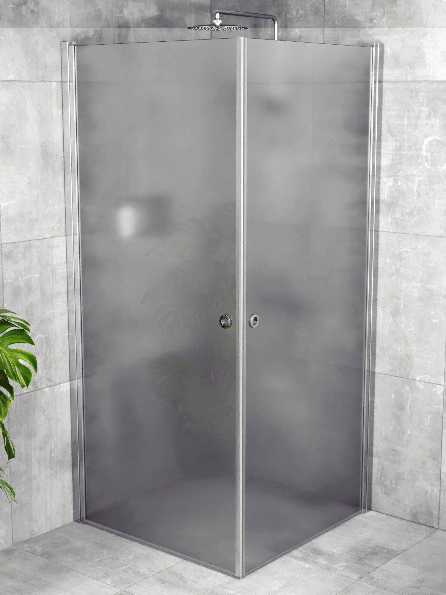 iBath® Wave™ - Duschhörna, Frostat glas, Blank Aluminium / Krom