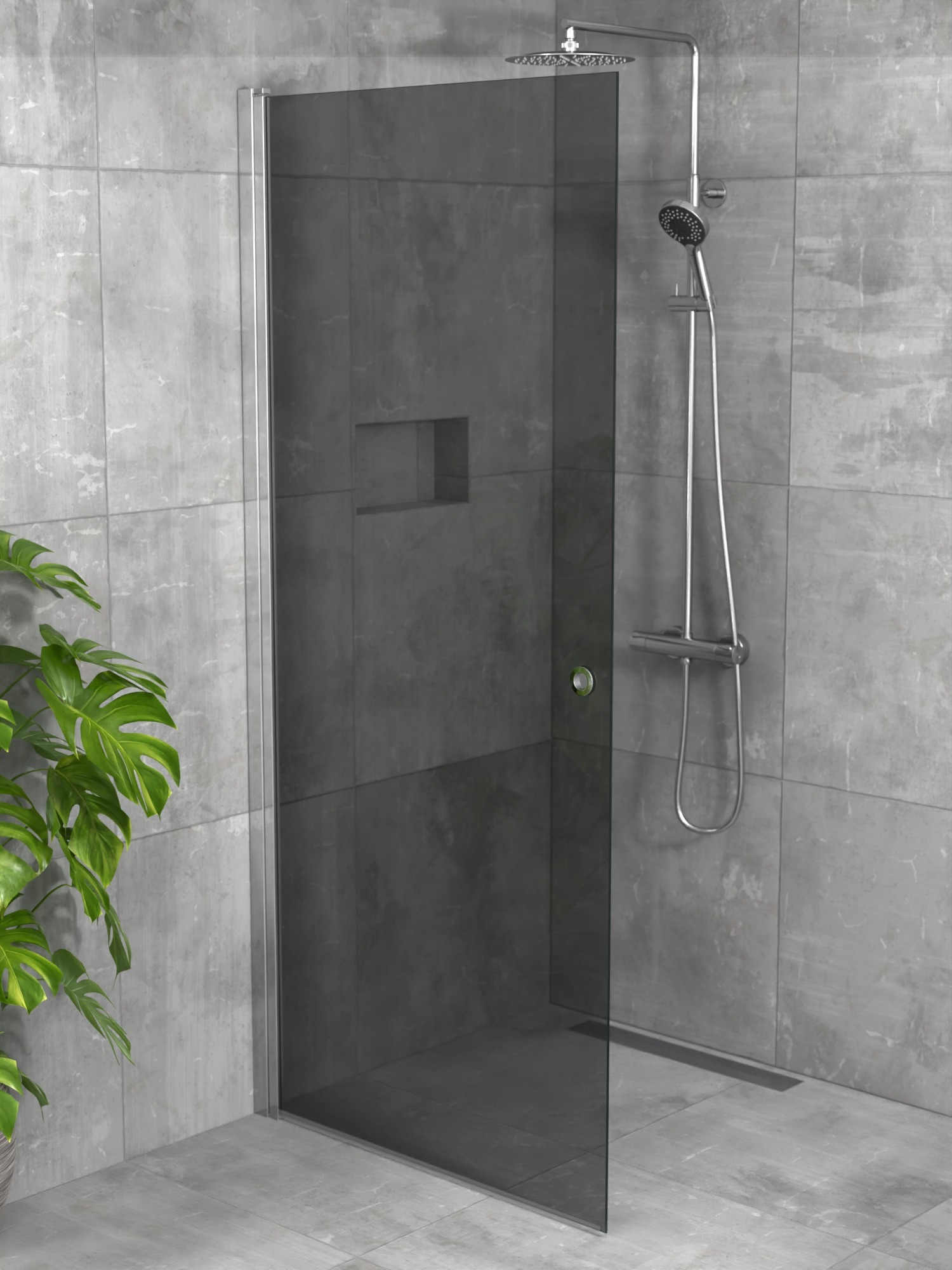 iBath® Wave™ - Skärmvägg / Glasdörr, Tonat (grå) glas, Blank aluminium / Krom