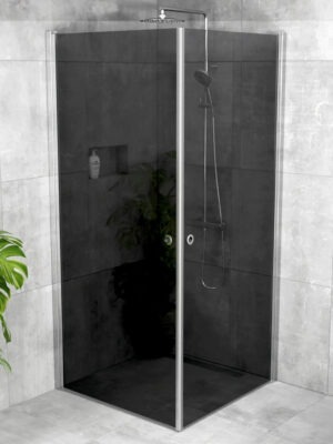 iBath® Wave™ - Duschhörna, Rökfärgat glas, Blank Aluminium / Krom