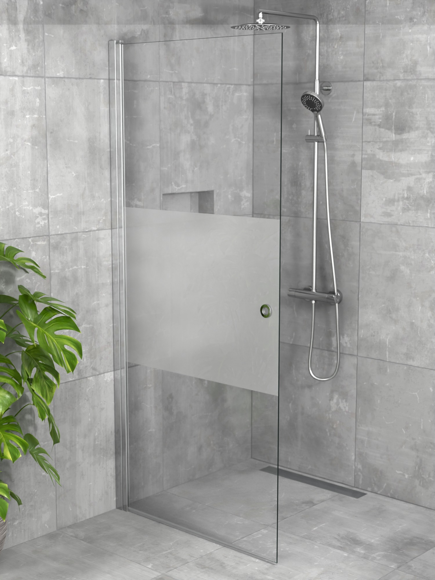iBath® Wave™ - Skärmvägg / Glasdörr, Semifrost glas, Blank aluminium / Krom