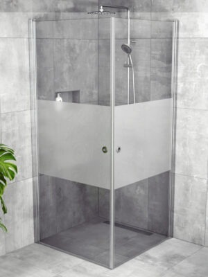 iBath® Wave™ - Duschhörna, Semifrostat glas, Blank Aluminium / Krom
