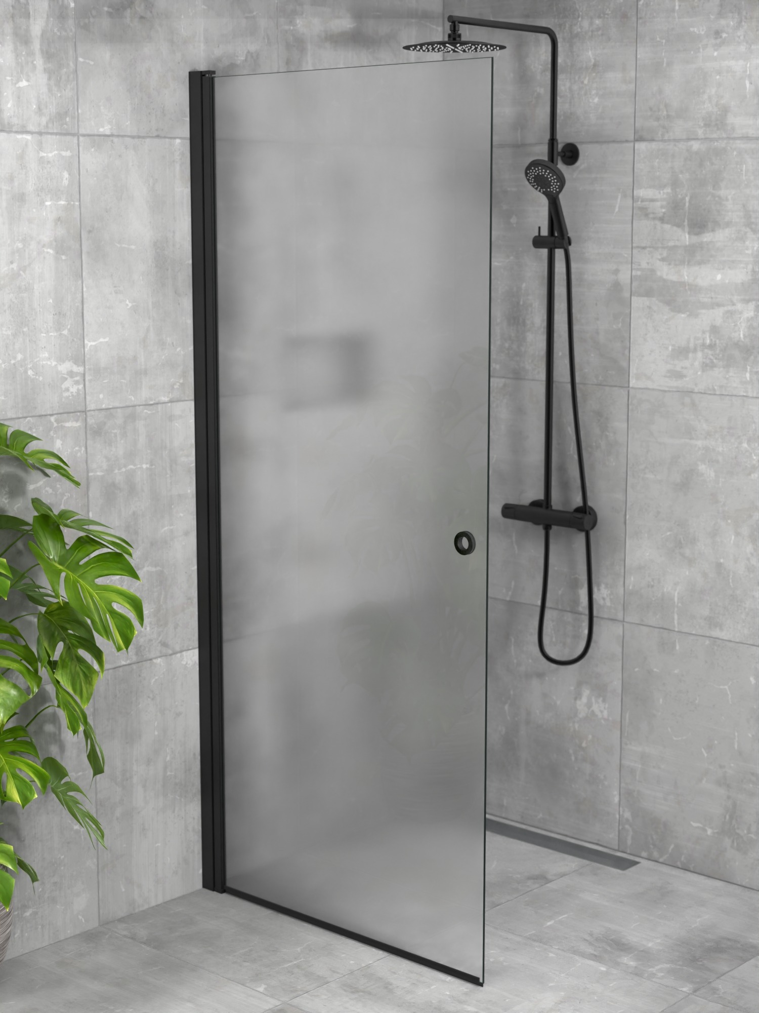 iBath® Wave™ - Skärmvägg / Glasdörr, Frostat glas, Mattsvart