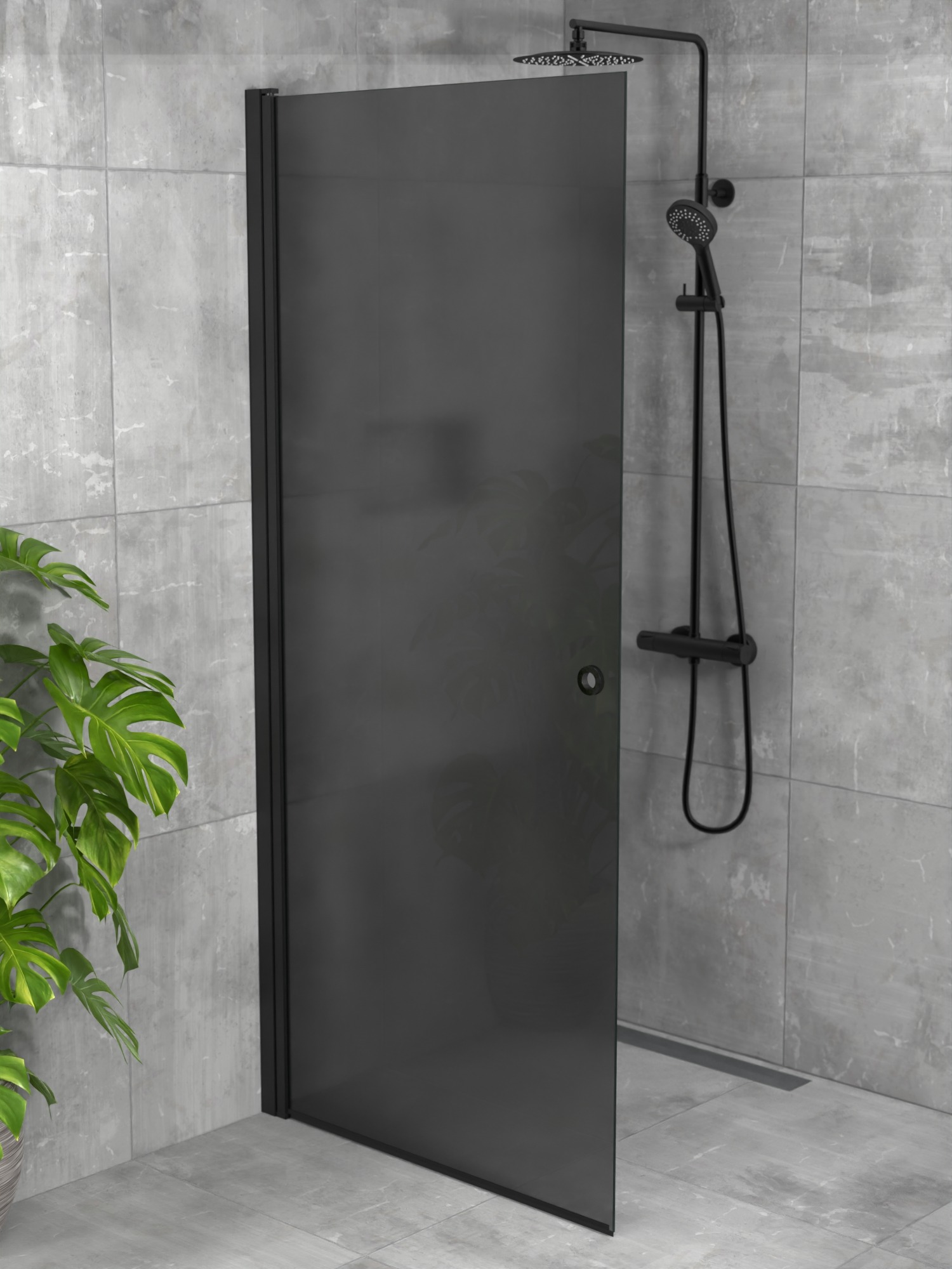 iBath® Wave™ - Skärmvägg / Glasdörr, Tonat glas (grått), Mattsvart