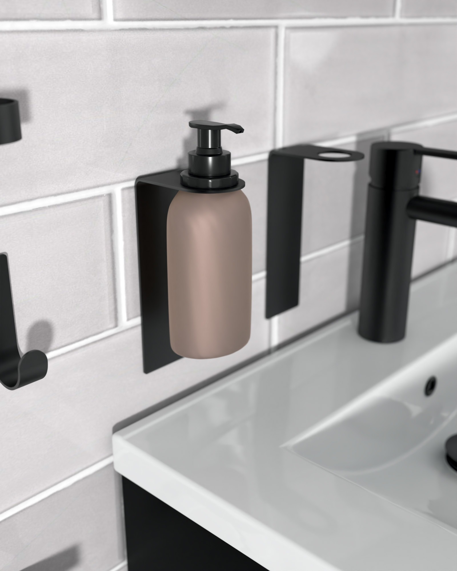 iBath® Flow™ Enkel - Vägghållare för pump, för badrum och kök, Svart Matt - Bild 3