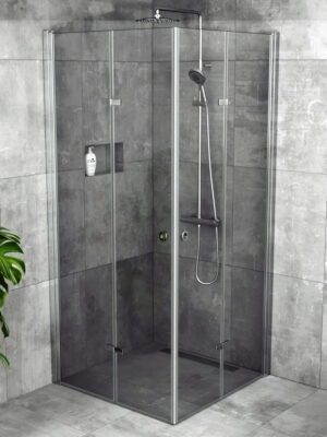 iBath® Twist™ - Vikbar duschhörna, Klarglas, Blank aluminium / Krom