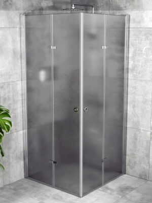 iBath® Twist™ - Vikbar duschhörna, Frostat glas, Blank aluminium / Krom