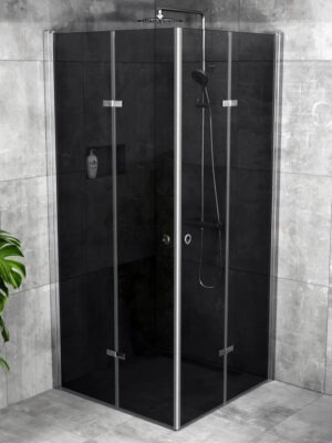 iBath® Twist™ - Vikbar duschhörna, Tonat glas (grått), Blank aluminium / Krom