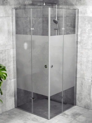 iBath® Twist™ - Vikbar duschhörna, Semifrostat glas, Blank aluminium / Krom