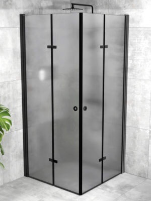 iBath® Twist™ - Vikbar duschhörna, Frostat glas, Svart matt