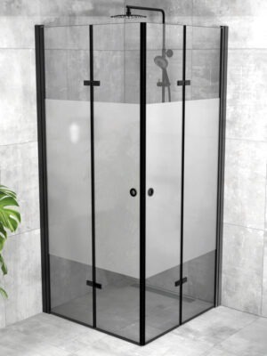 iBath® Twist™ - Vikbar duschhörna, Semifrostat glas, Svart matt