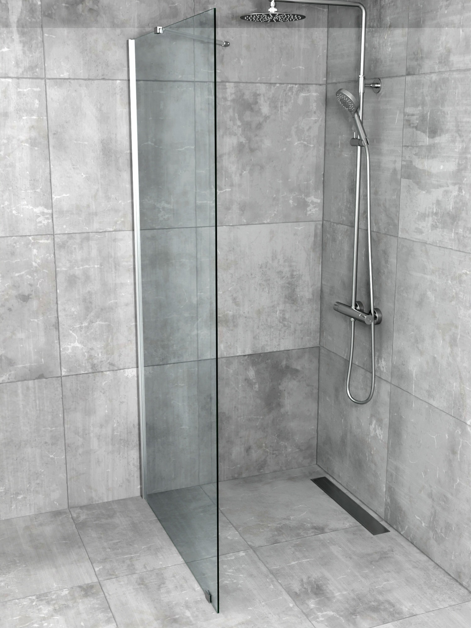 iBath® Windi™ - Fast Skärmvägg, Klarglas, Blank Aluminium / Krom - Bild 5