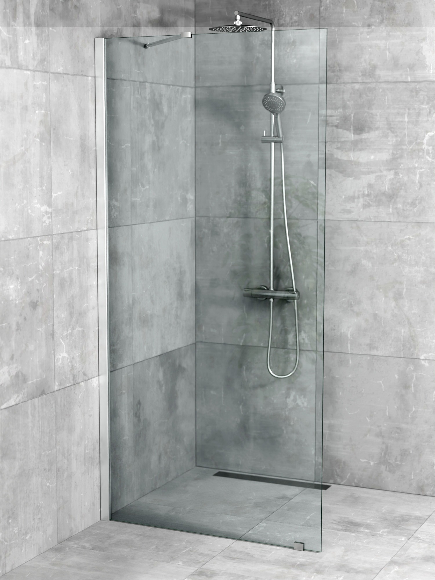 iBath® Windi™ - Fast Skärmvägg, Klarglas, Blank Aluminium / Krom