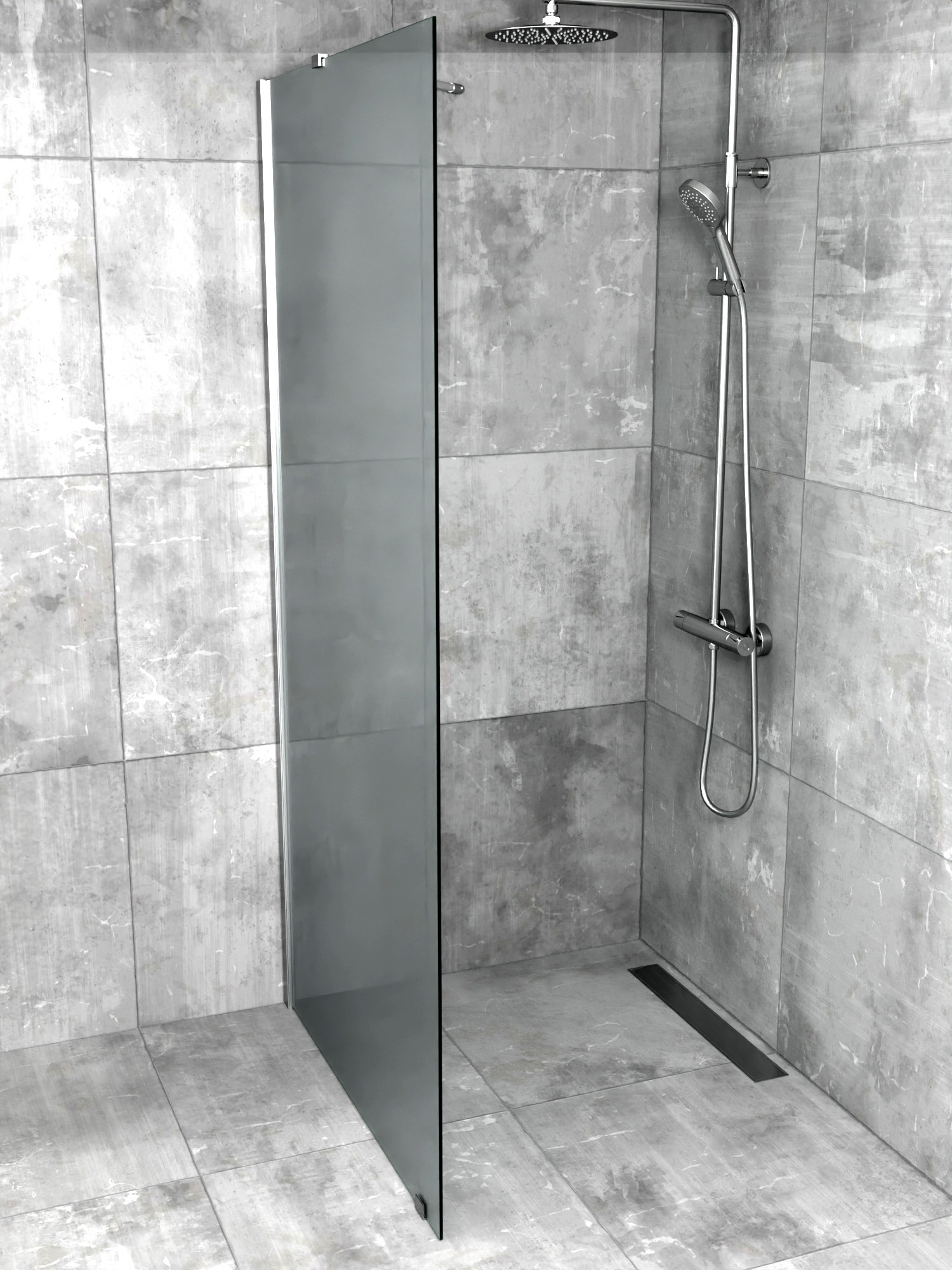 iBath® Windi™ - Fast Skärmvägg, Frostat glas, Blank Aluminium / Krom - Bild 5
