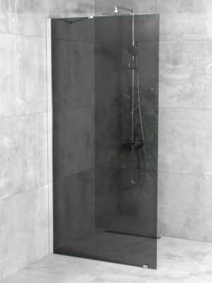 iBath® Windi™ - Fast Skärmvägg, Gråtonat glas, Blank Aluminium / Krom