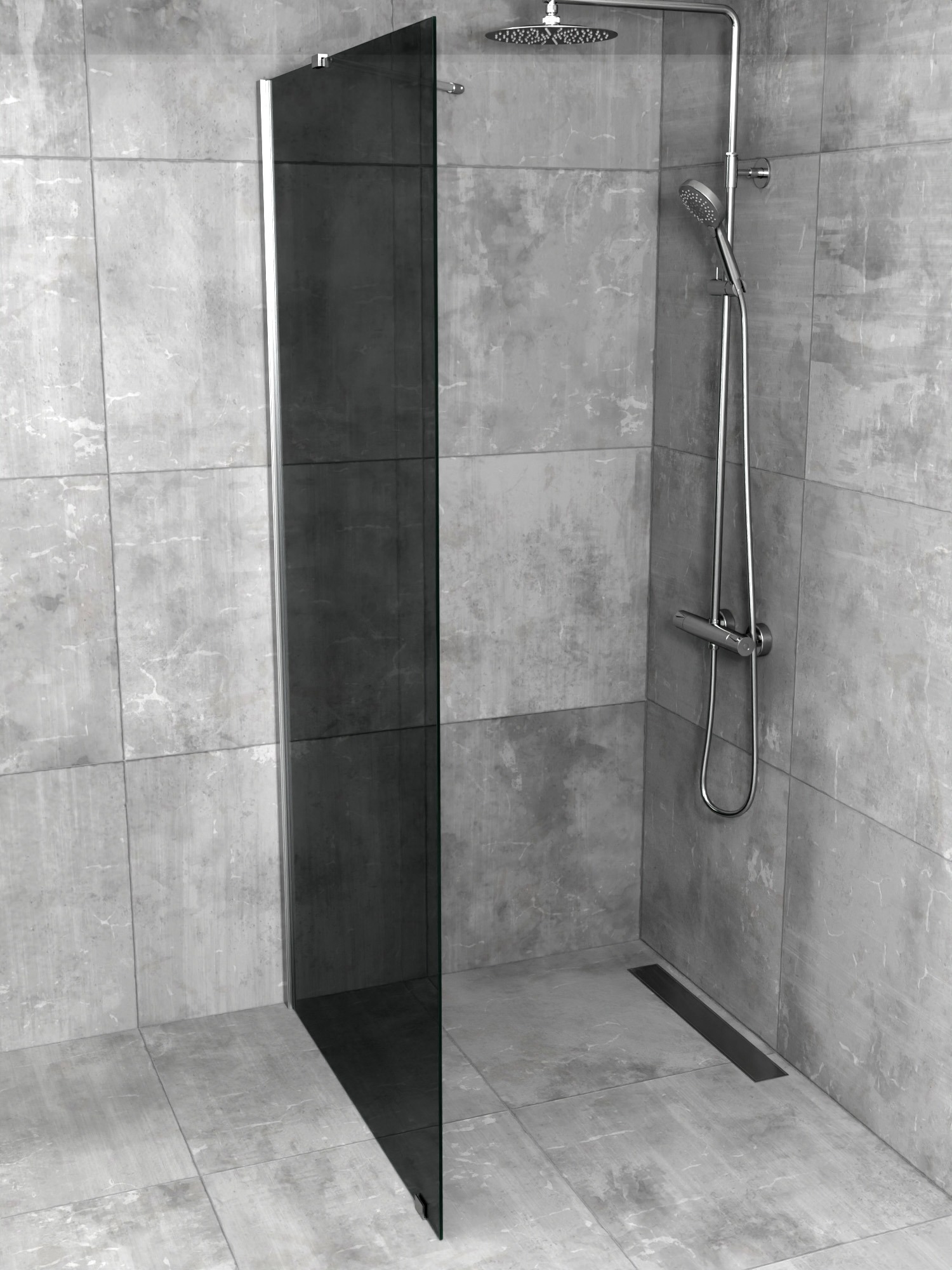iBath® Windi™ - Fast Skärmvägg, Gråtonat glas, Blank Aluminium / Krom - Bild 3