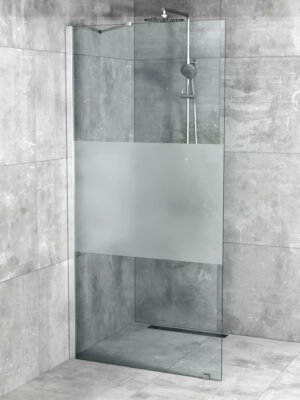 iBath® Windi™ - Fast Skärmvägg, Semifrostat glas, Blank Aluminium / Krom